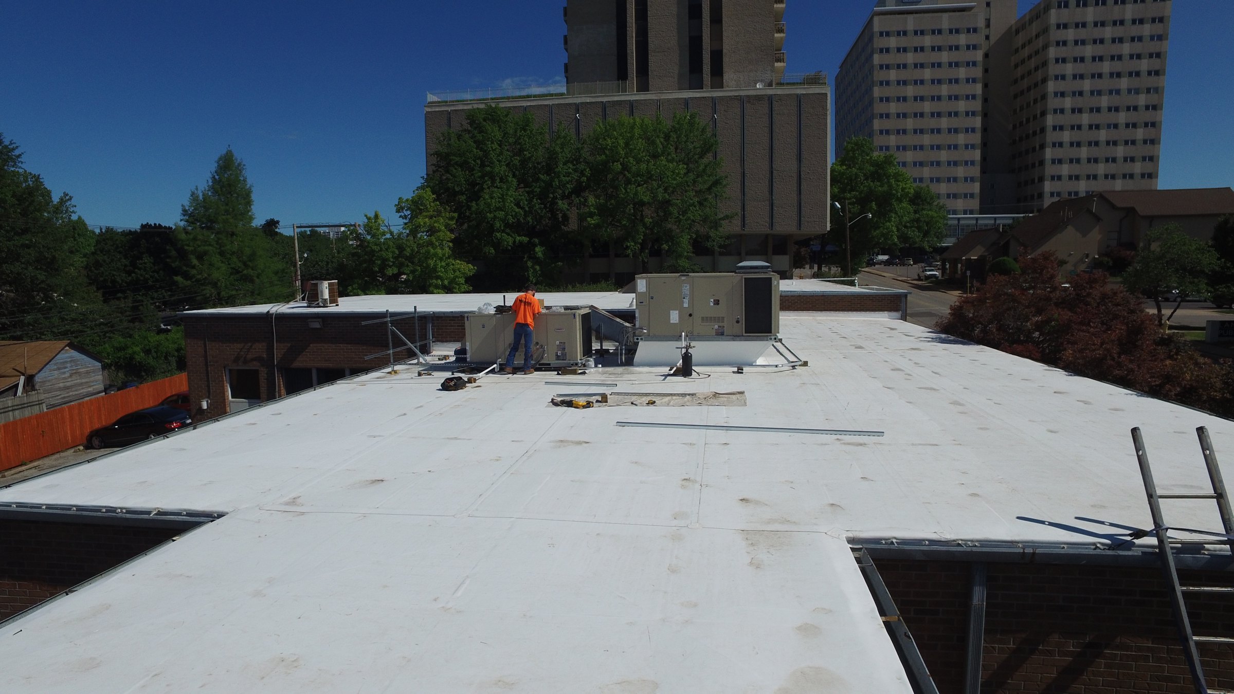 Finished white TPO roof on the Tulsa Opera building