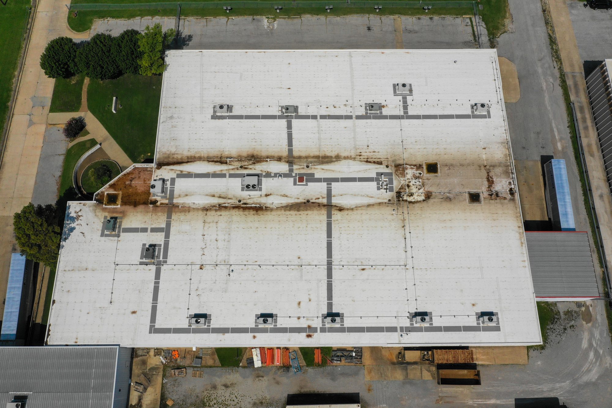 Drone survey of a commercial roof at Fellers in Tulsa